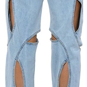 AKIRA Blue High Rise Jeans with Curved Cutouts